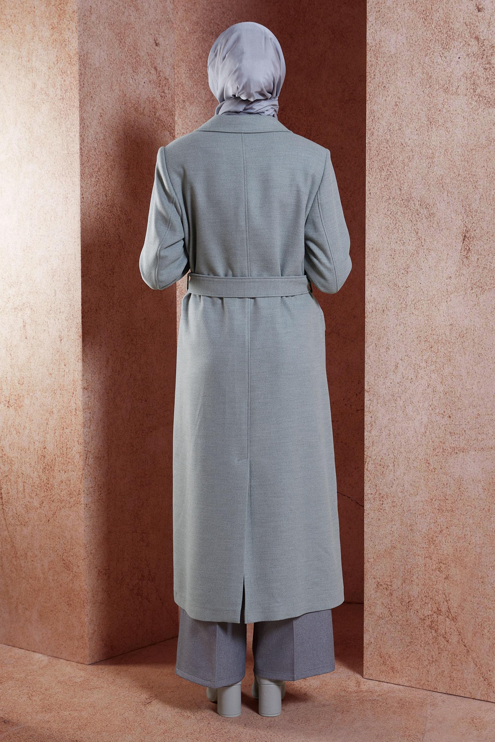 Vêtements hijab GRIS MANTEAU CEINTURÉ 90504