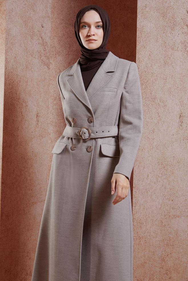 Hijab clothing BROWN BELTED COAT 90504 - ALVİNA