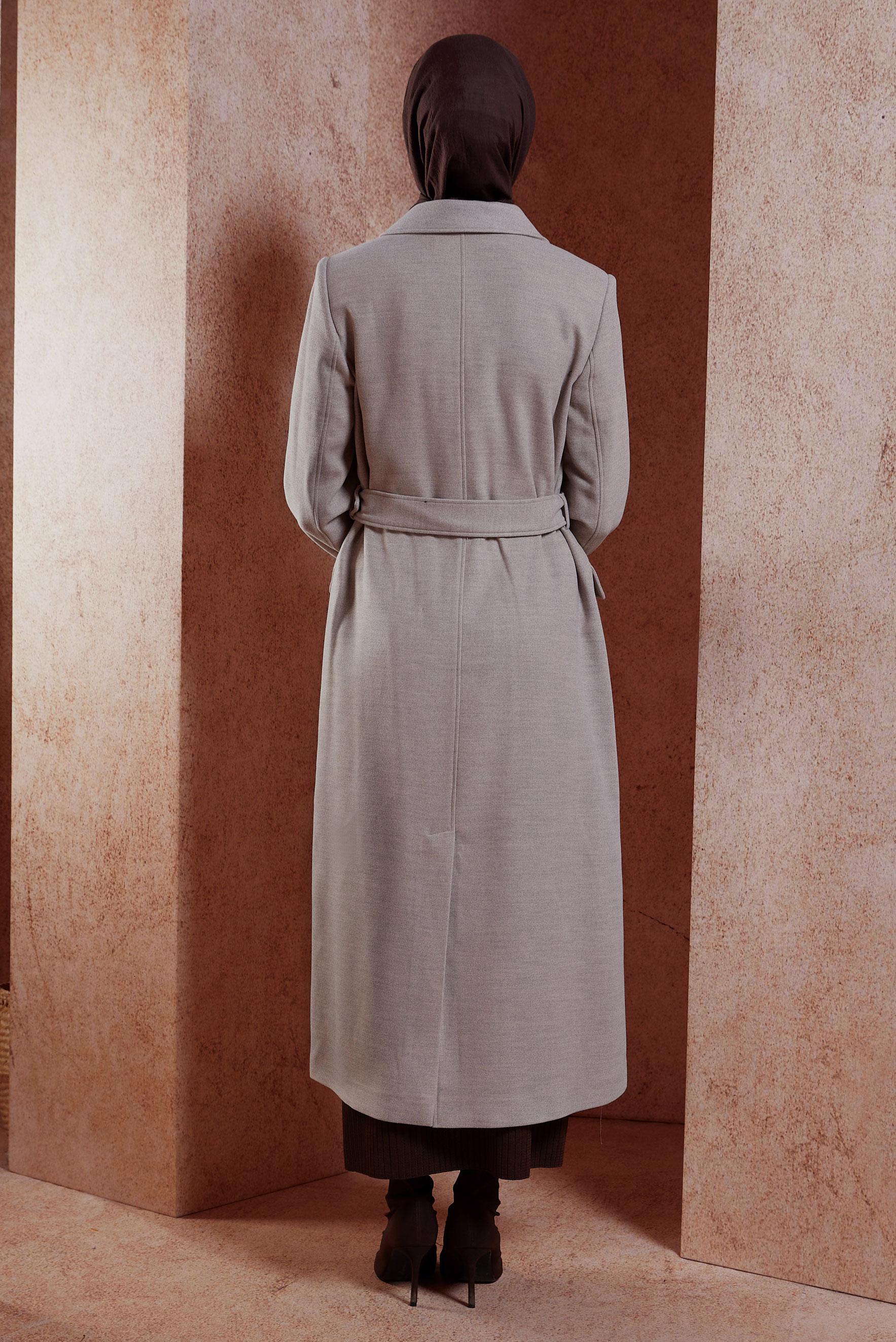 Tesettür giyim KAHVE KEMERLİ KABAN 90504