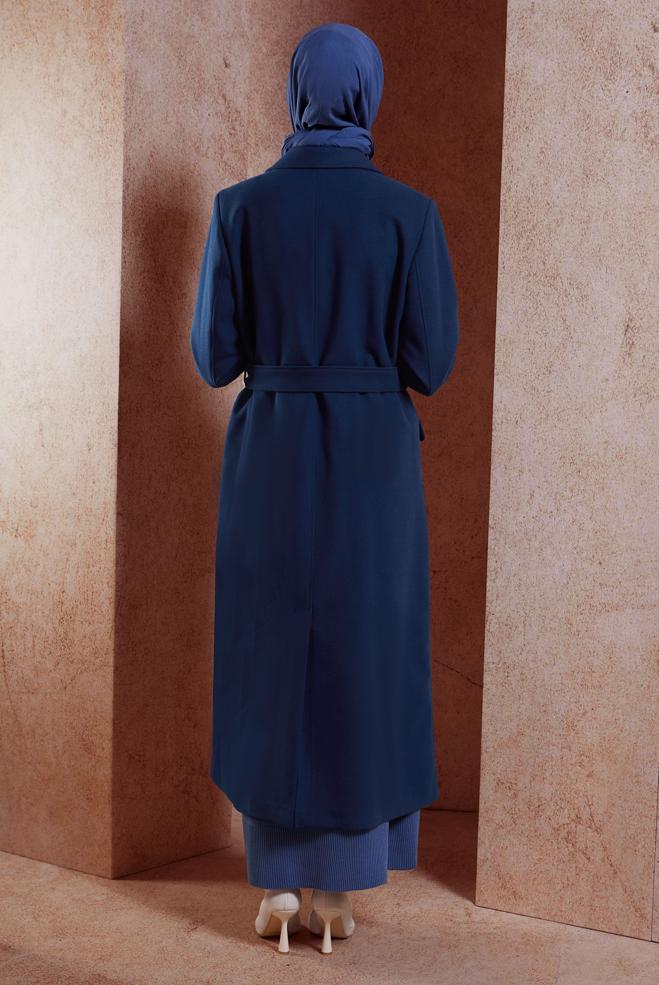 Hijab clothing BLUE BELTED COAT 90504 - ALVİNA