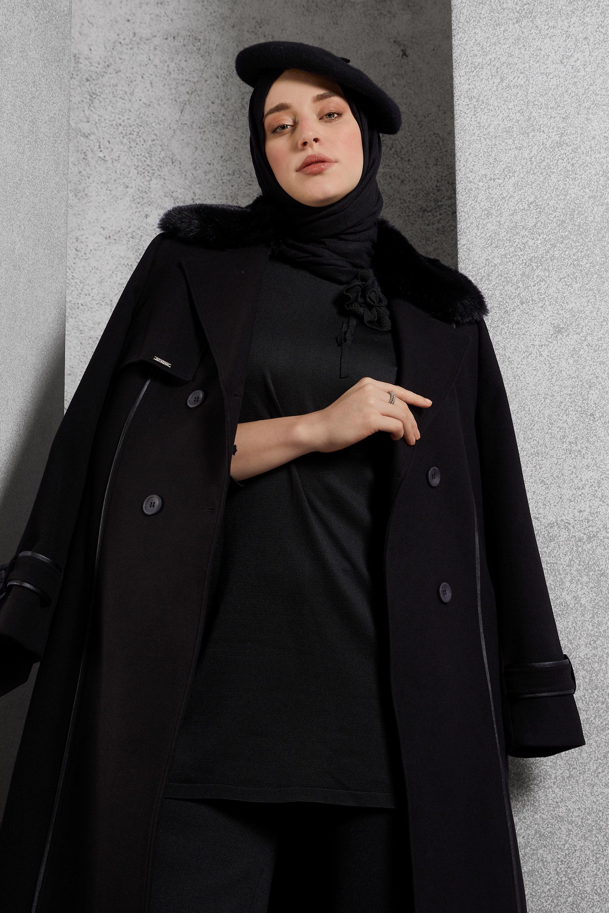 Hijab clothing BLACK BELTED COAT 90506