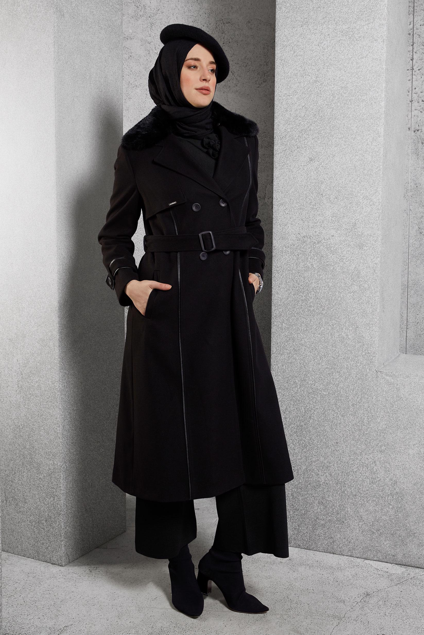 Hijab clothing BLACK BELTED COAT 90506