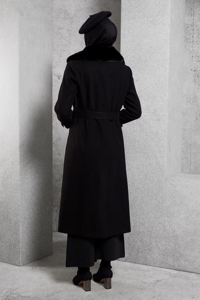 Hijab clothing BLACK BELTED COAT 90506 - ALVİNA