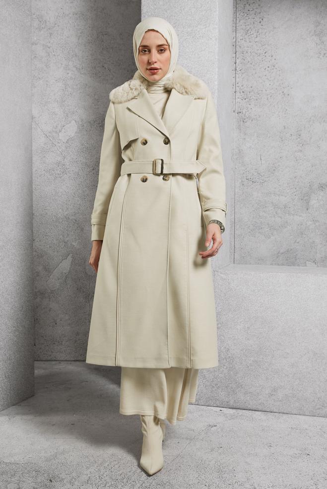Hijab clothing BROWN BELTED COAT 90506 - ALVİNA