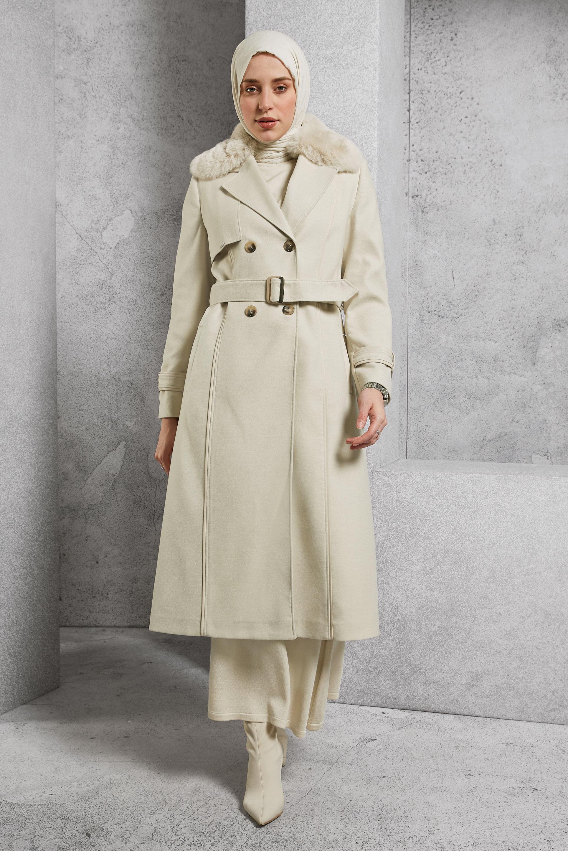 Hijab clothing BEIGE BELTED COAT 90506