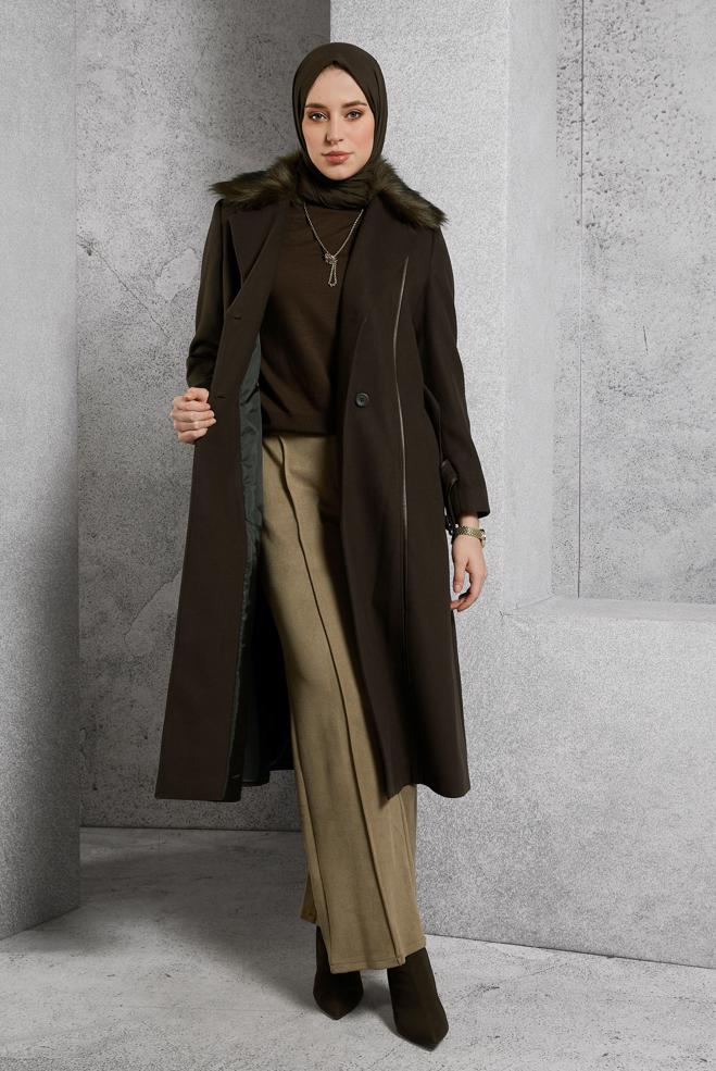 Vêtements hijab  MANTEAU CEINTURÉ 90506 - ALVİNA