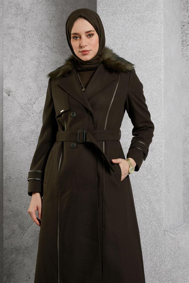 Hijab clothing BROWN BELTED COAT 90506 - ALVİNA
