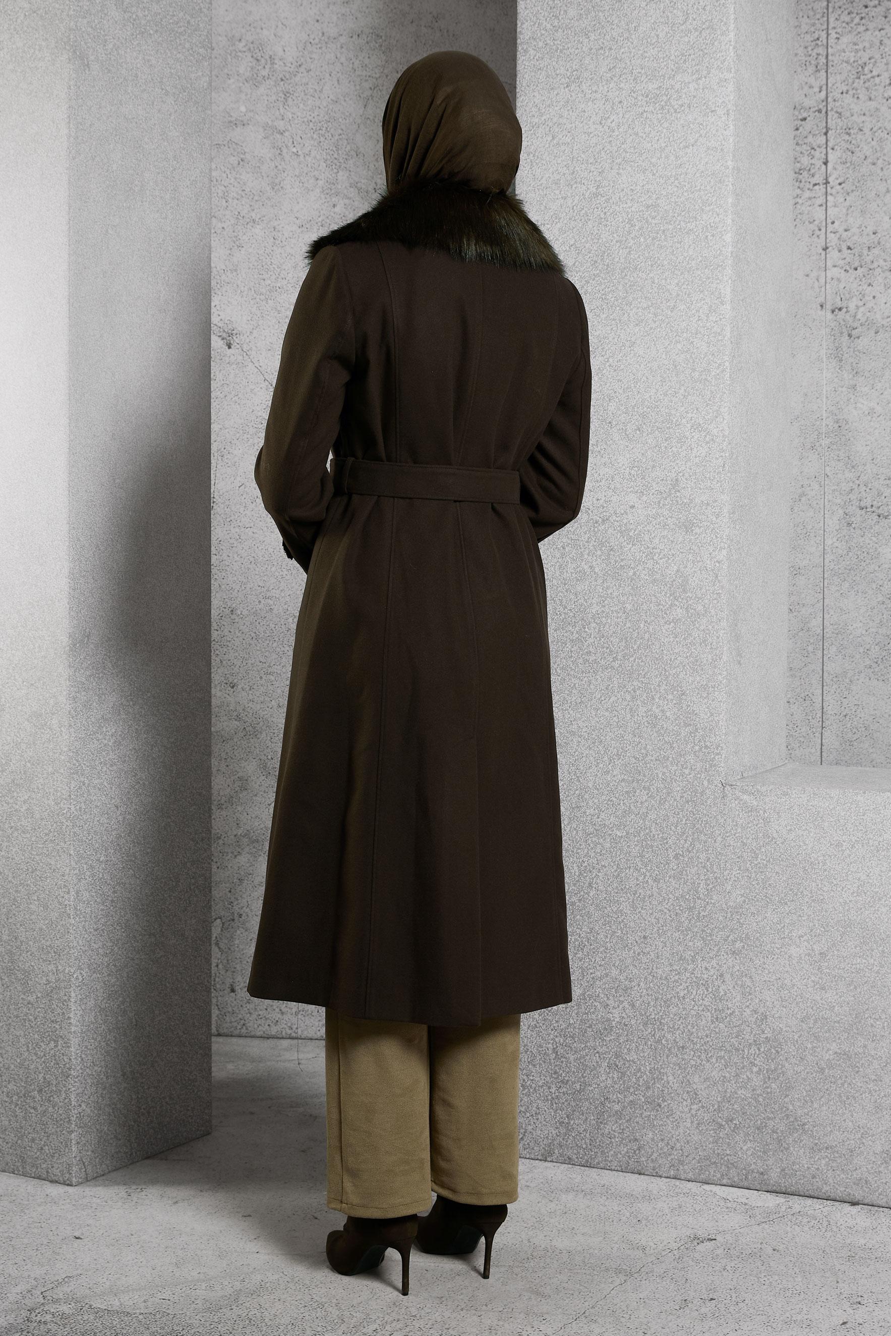 Vêtements hijab BRUN MANTEAU CEINTURÉ 90506