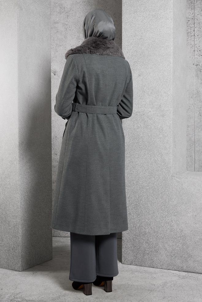 Hijab clothing GREY BELTED COAT 90506 - ALVİNA