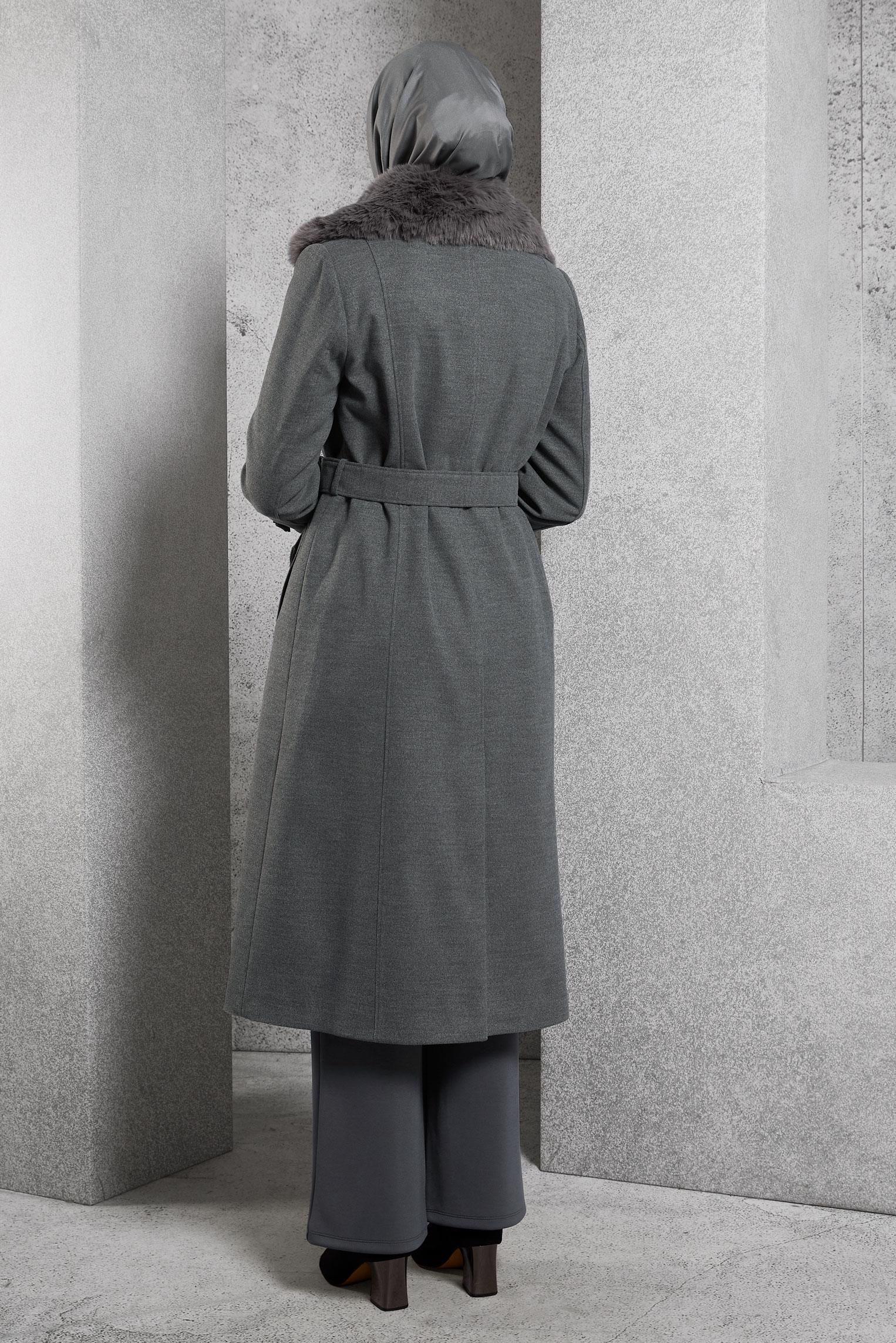 Vêtements hijab GRIS MANTEAU CEINTURÉ 90506