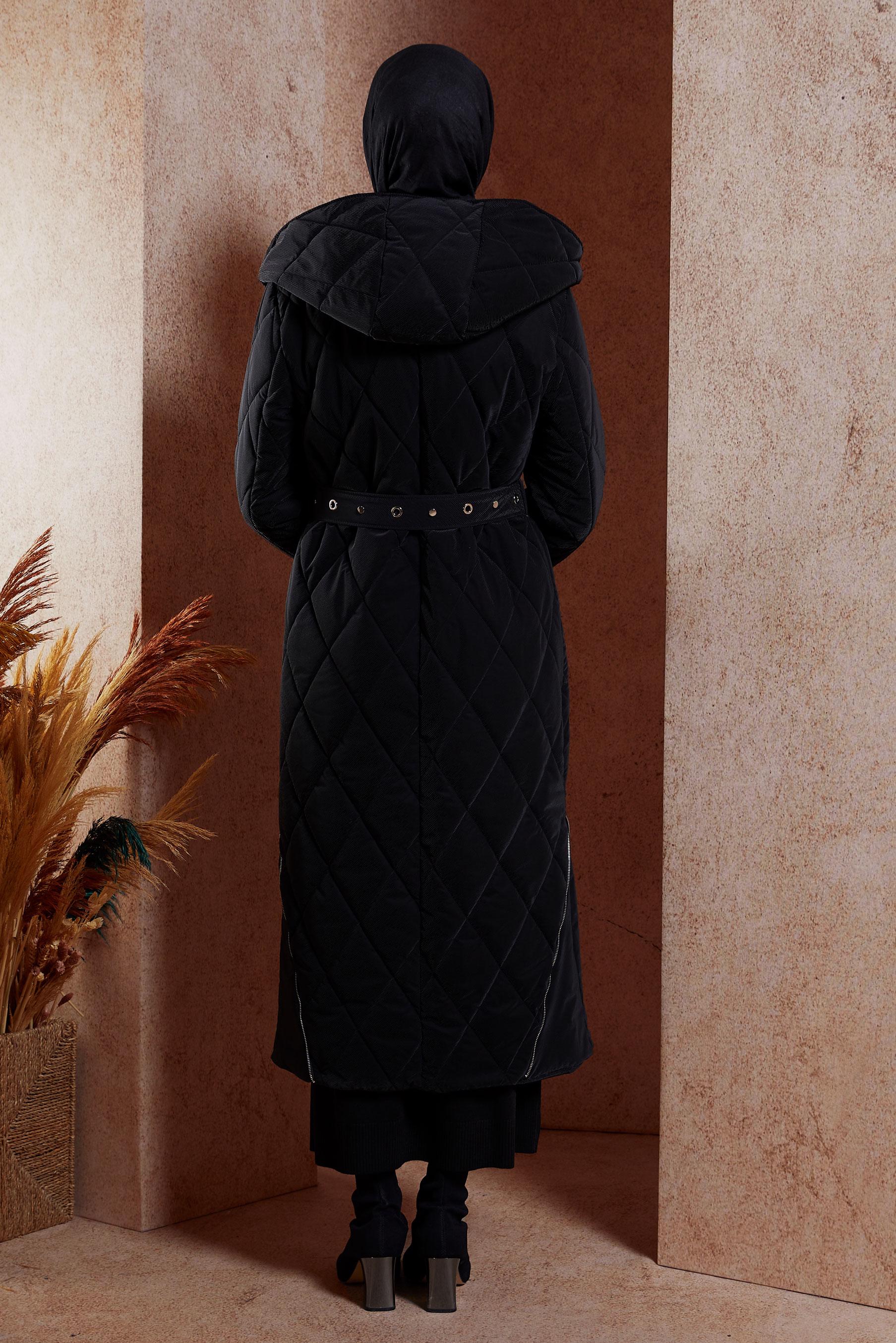 Vêtements hijab NOIR MANTEAU À CAPUCHE CEINTURÉ 90507