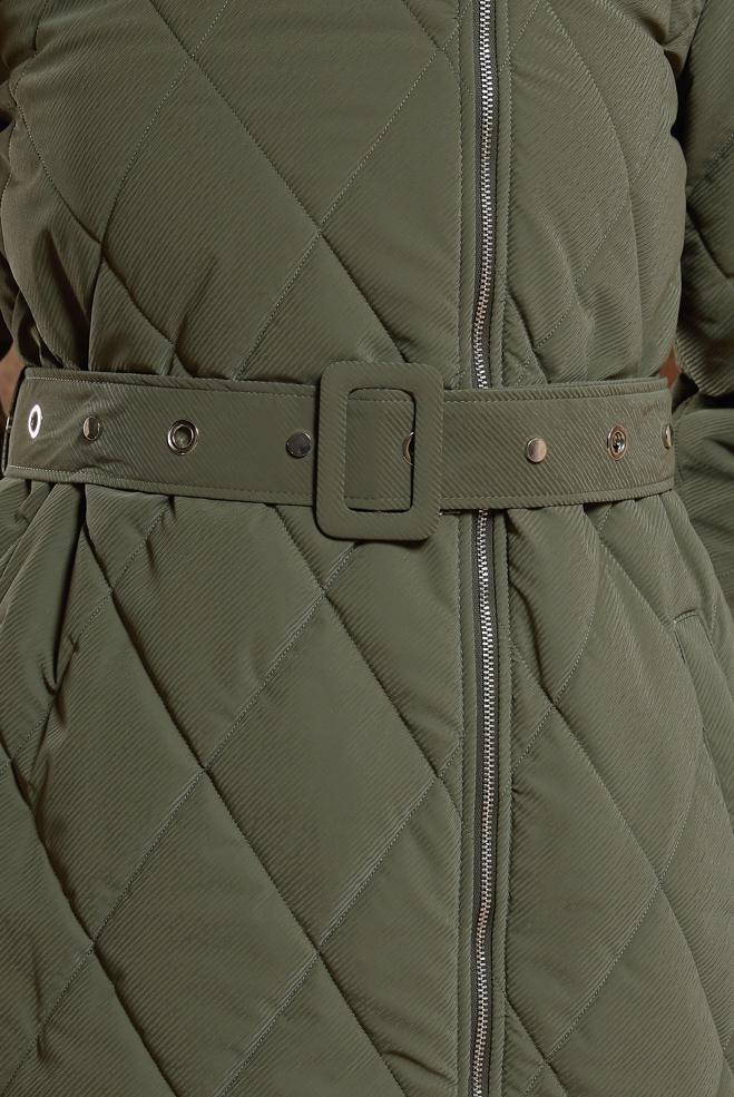 Hijab clothing KHAKI BELTED HOODED COAT 90507 - ALVİNA