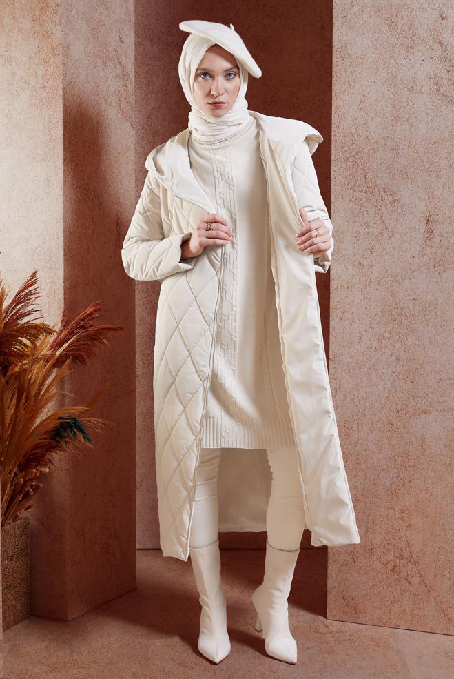 Hijab clothing  BELTED HOODED COAT 90507 - ALVİNA
