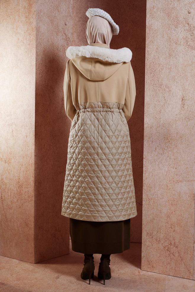 Vêtements hijab BRUN MANTEAU À CAPUCHE EN FOURRURE 90508 - ALVİNA