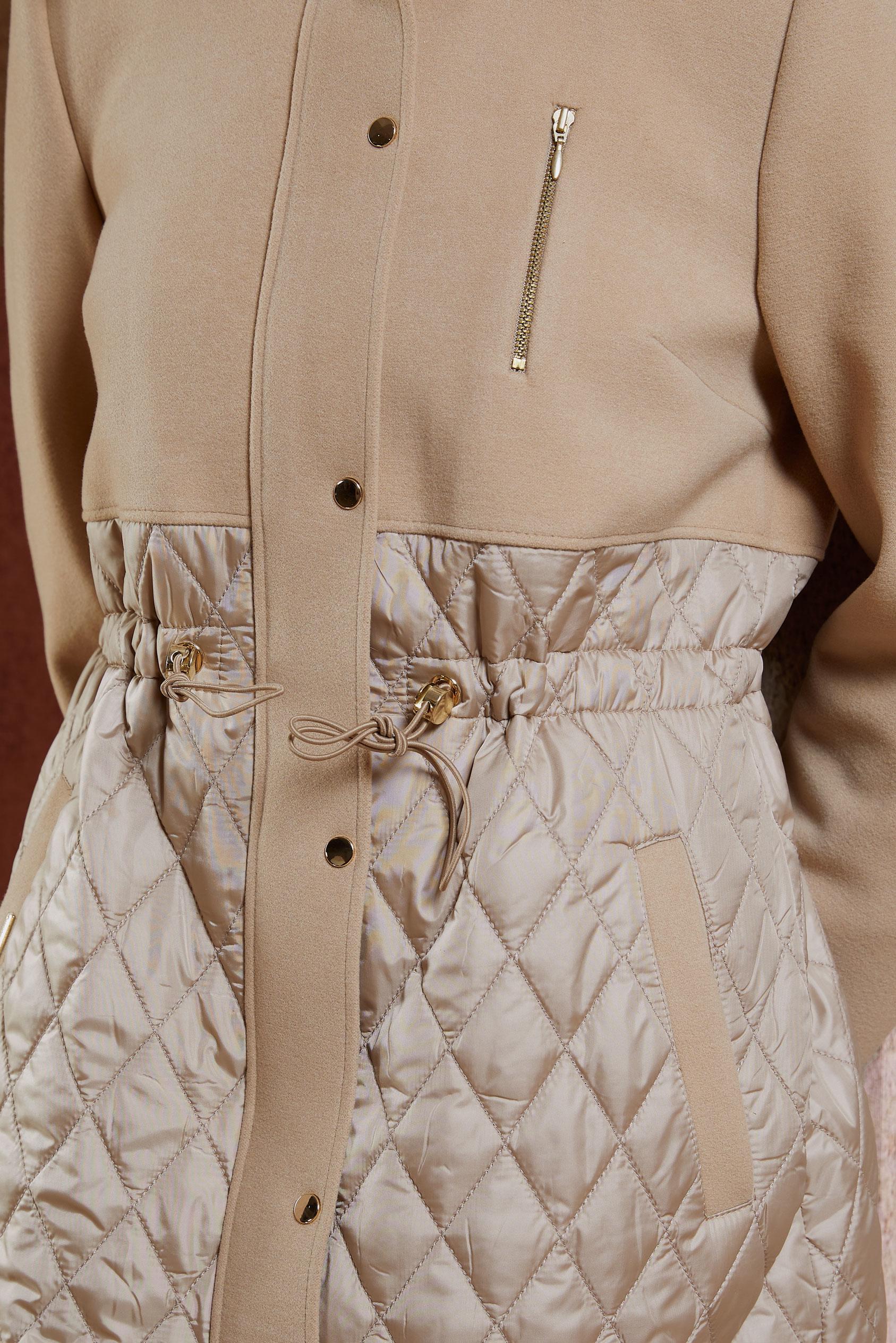 Tesettür giyim BEJ KAPÜŞONU KÜRKLÜ KABAN 90508