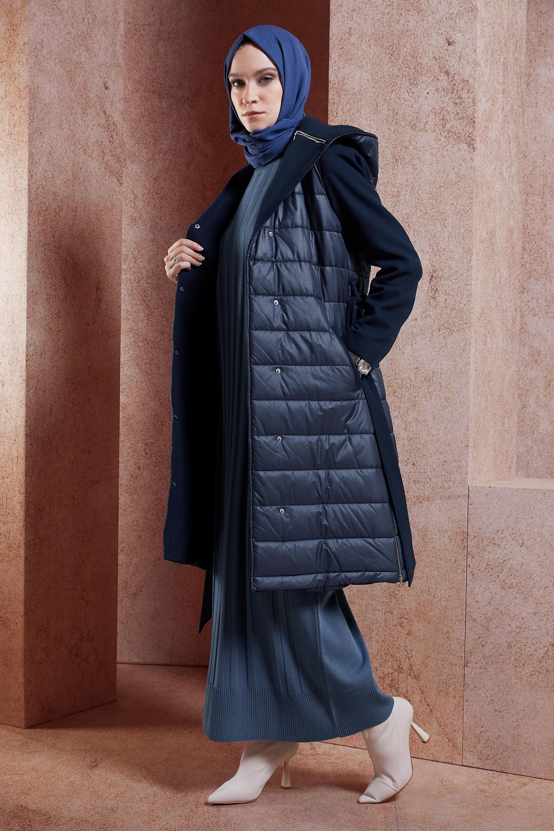 Vêtements hijab BLEU MARINE MANTEAU À CAPUCHE CEINTURÉ 90509