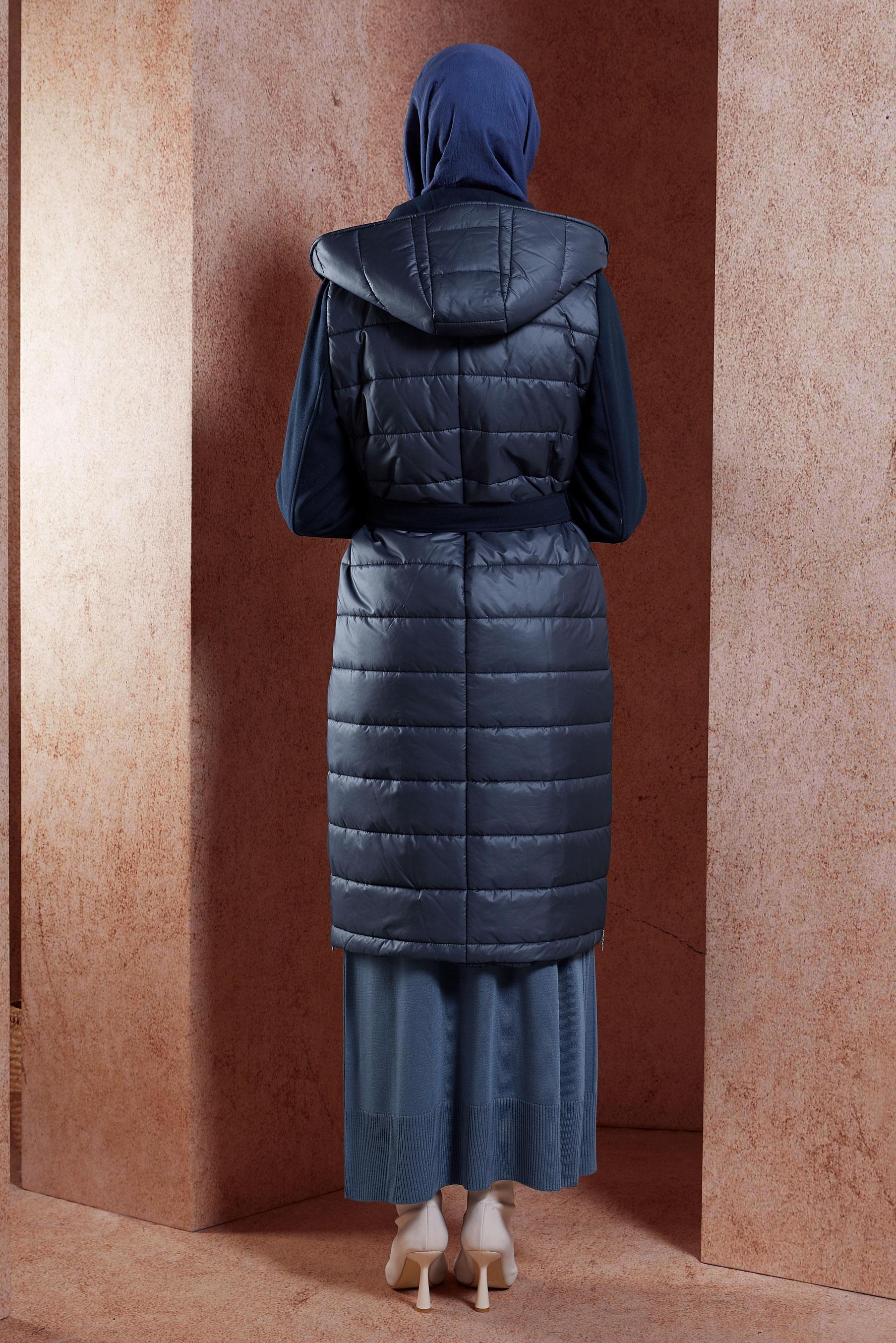 Vêtements hijab BLEU MARINE MANTEAU À CAPUCHE CEINTURÉ 90509