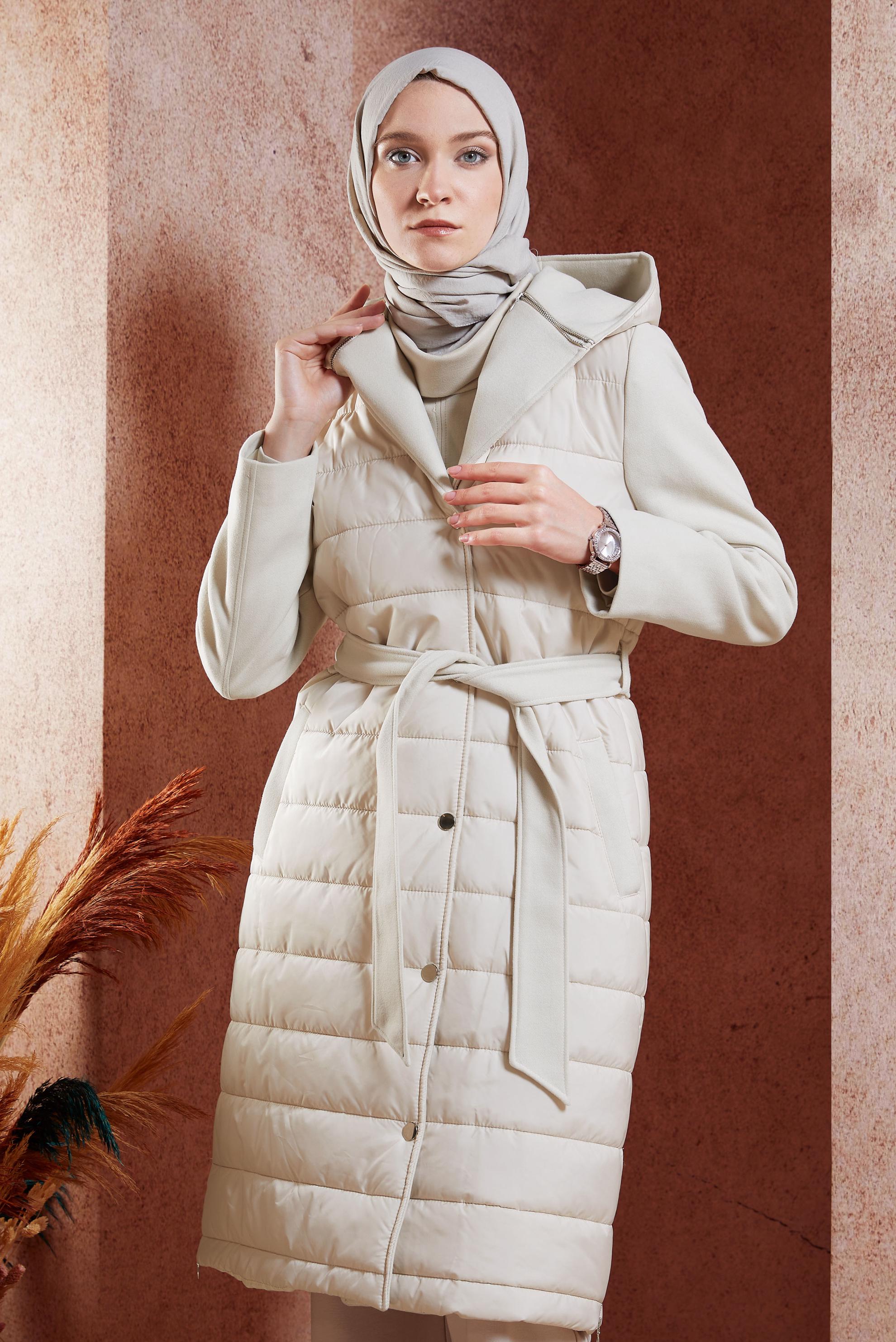 Vêtements hijab BEIGE MANTEAU À CAPUCHE CEINTURÉ 90509