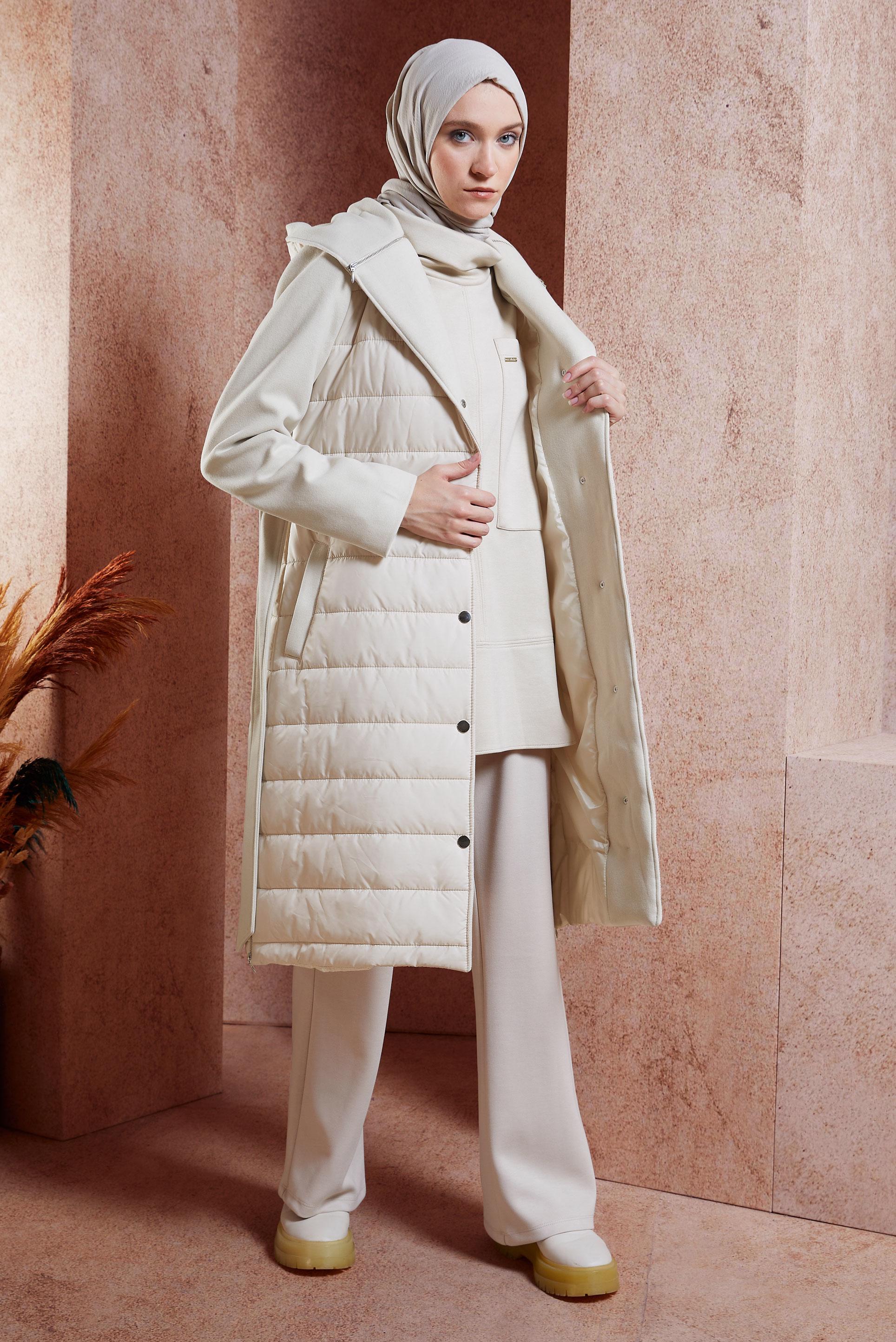 Vêtements hijab BEIGE MANTEAU À CAPUCHE CEINTURÉ 90509