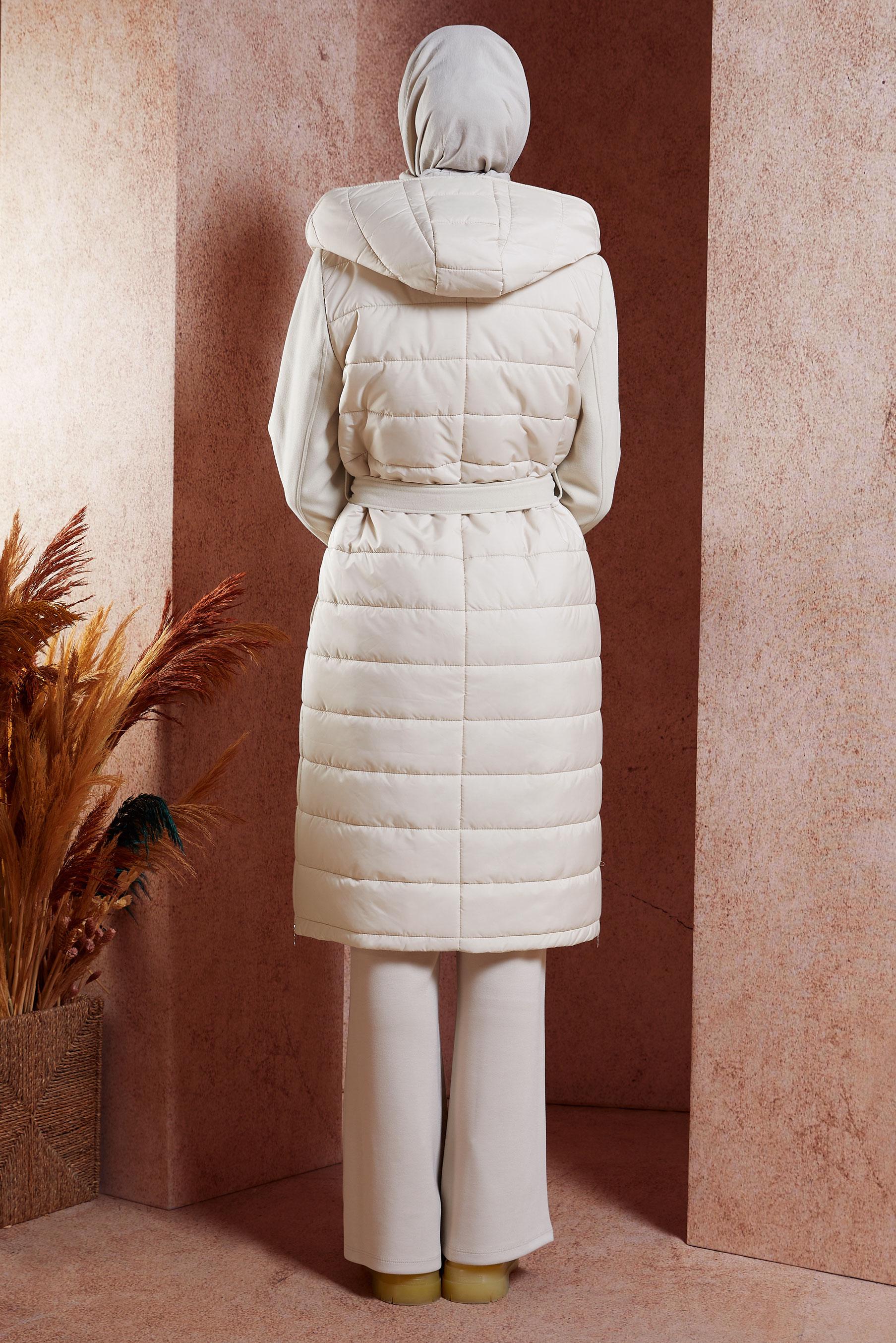 Vêtements hijab BEIGE MANTEAU À CAPUCHE CEINTURÉ 90509