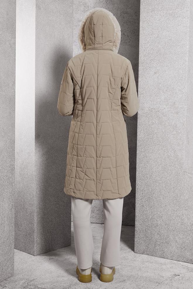 Hijab clothing BEIGE DETACHABLE HOODED COAT 90510 - ALVİNA