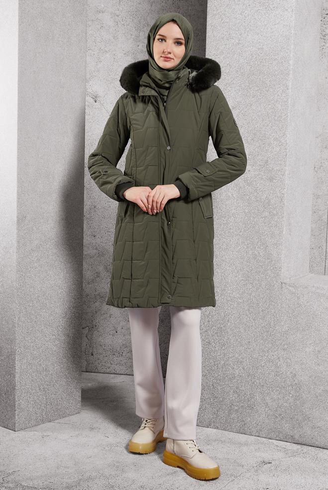 Hijab clothing KHAKI DETACHABLE HOODED COAT 90510 - ALVİNA