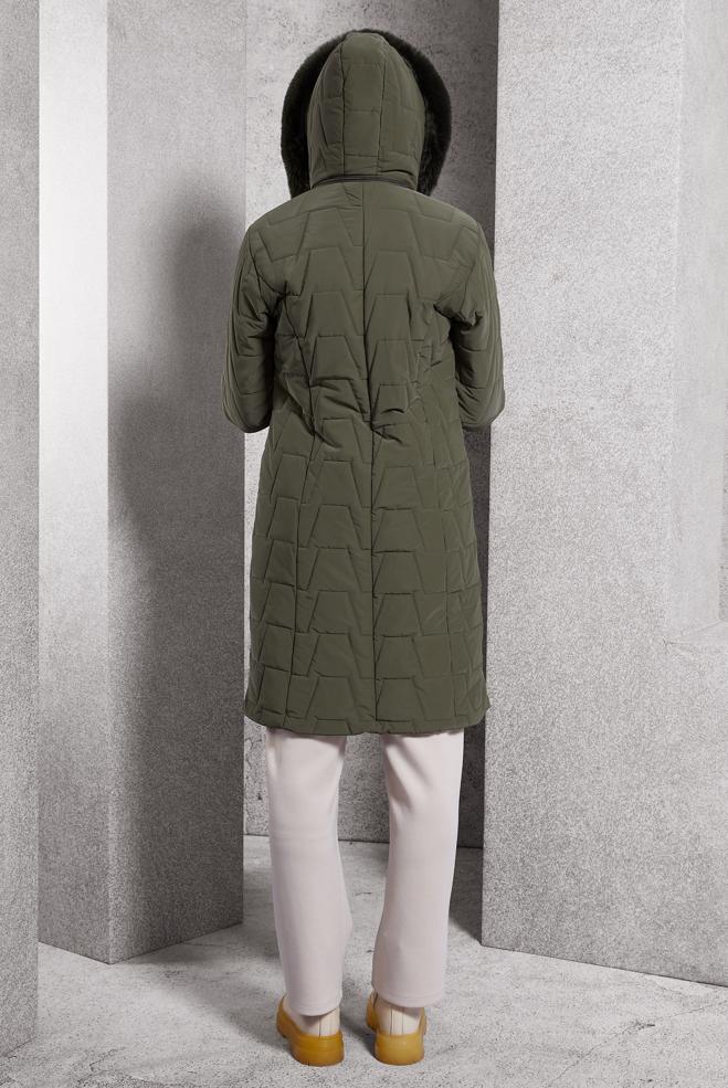 Hijab clothing KHAKI DETACHABLE HOODED COAT 90510 - ALVİNA