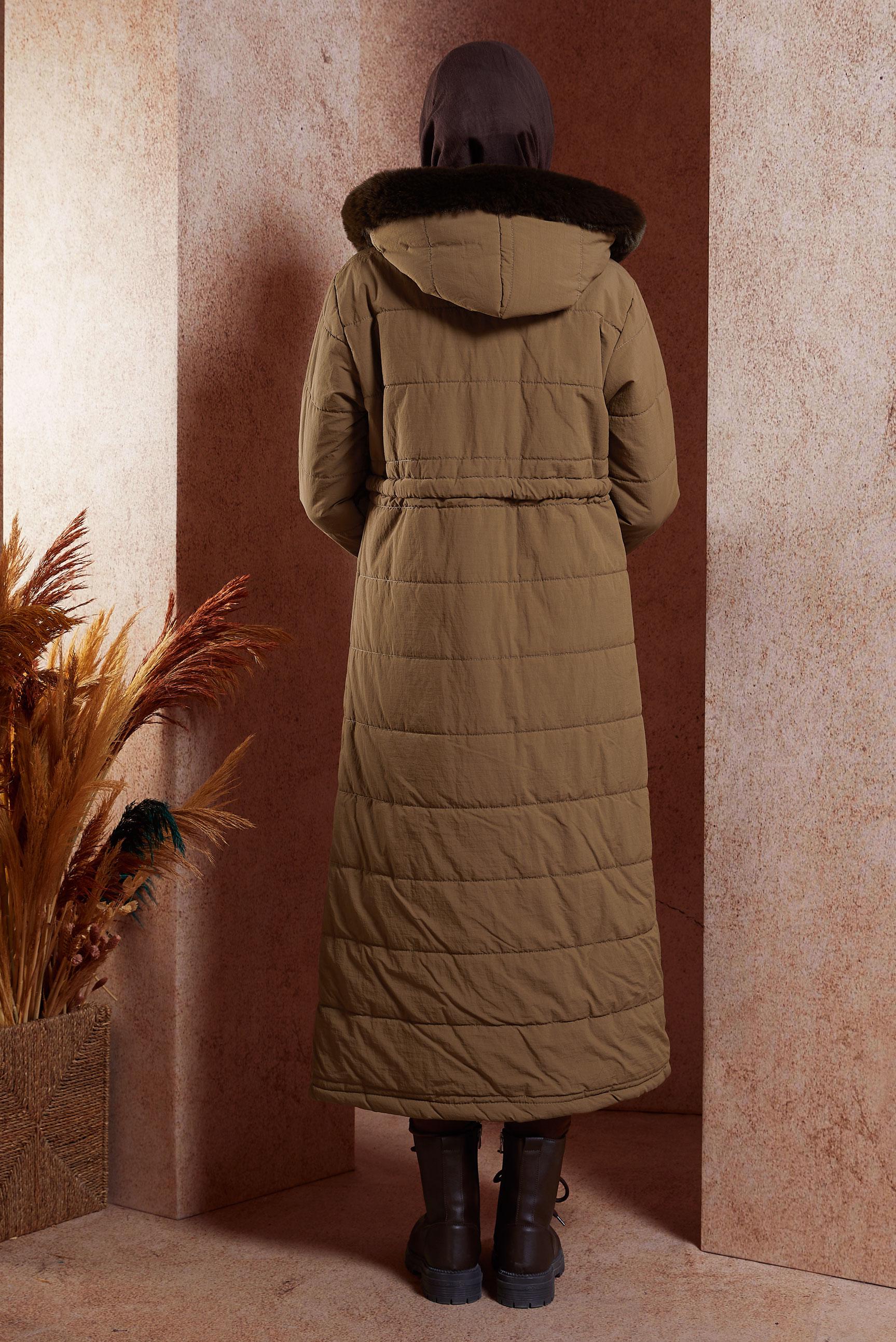 Tesettür giyim TABA KAPÜŞONLU KABAN 90511