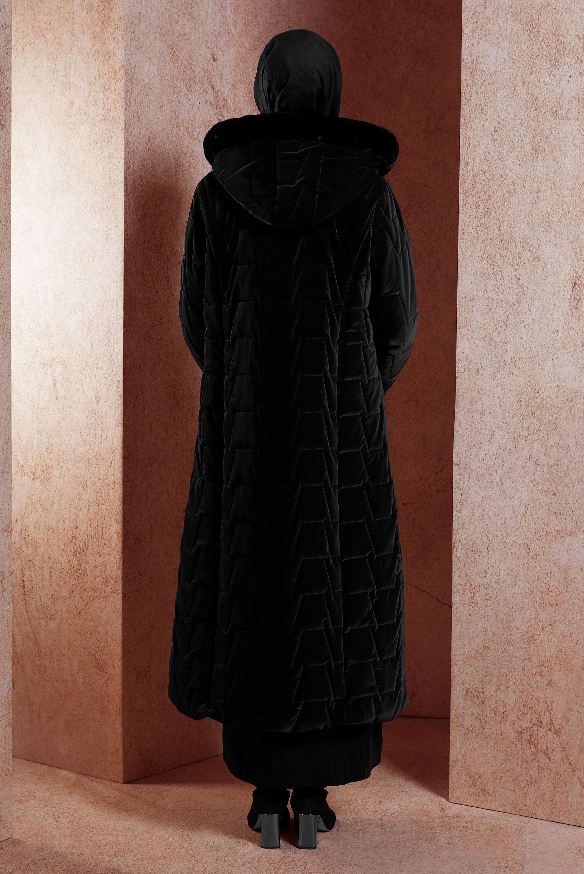 Tesettür giyim SİYAH KAPÜŞONLU KABAN 90512