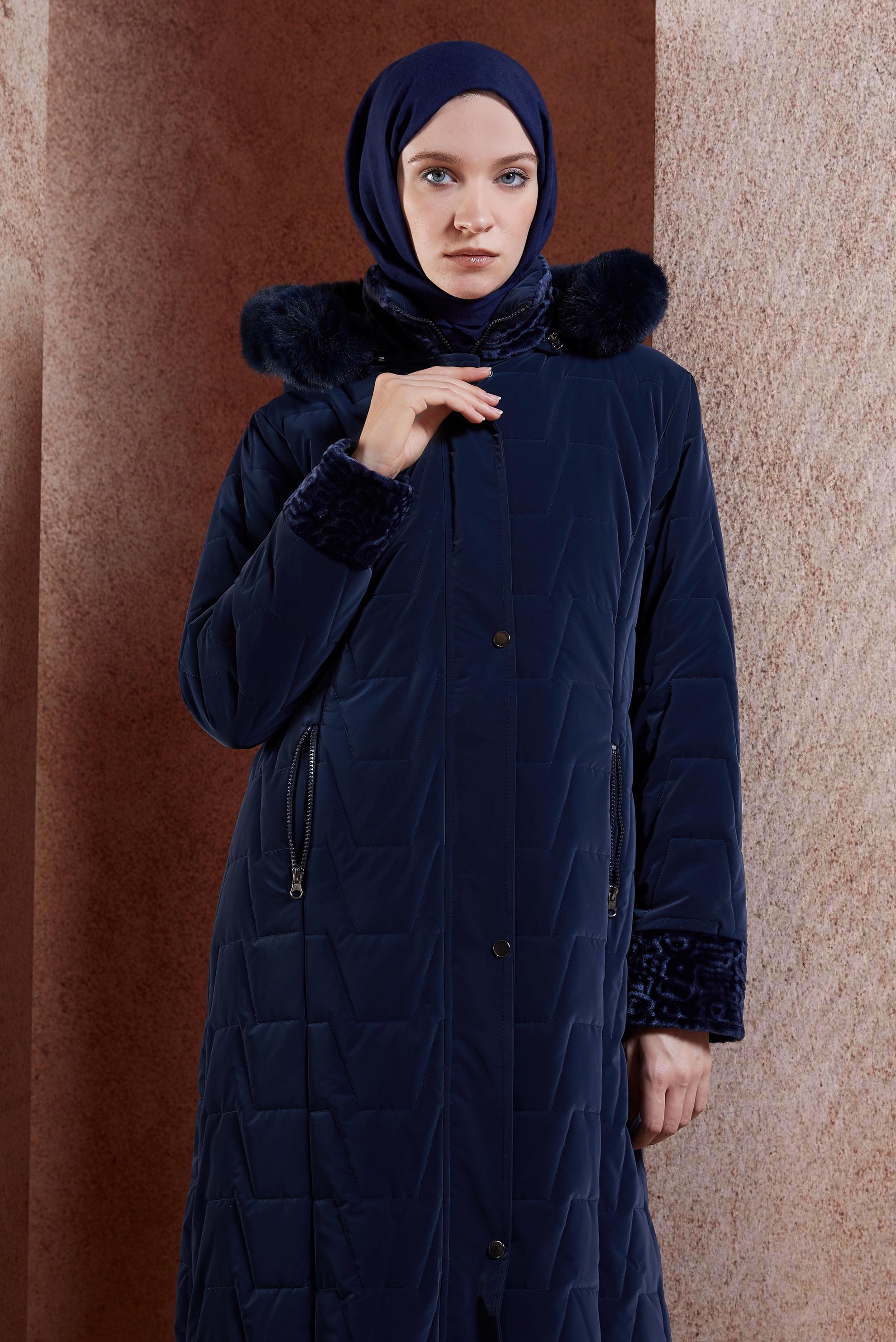 Tesettür giyim LACİVERT KAPÜŞONLU KABAN 90512