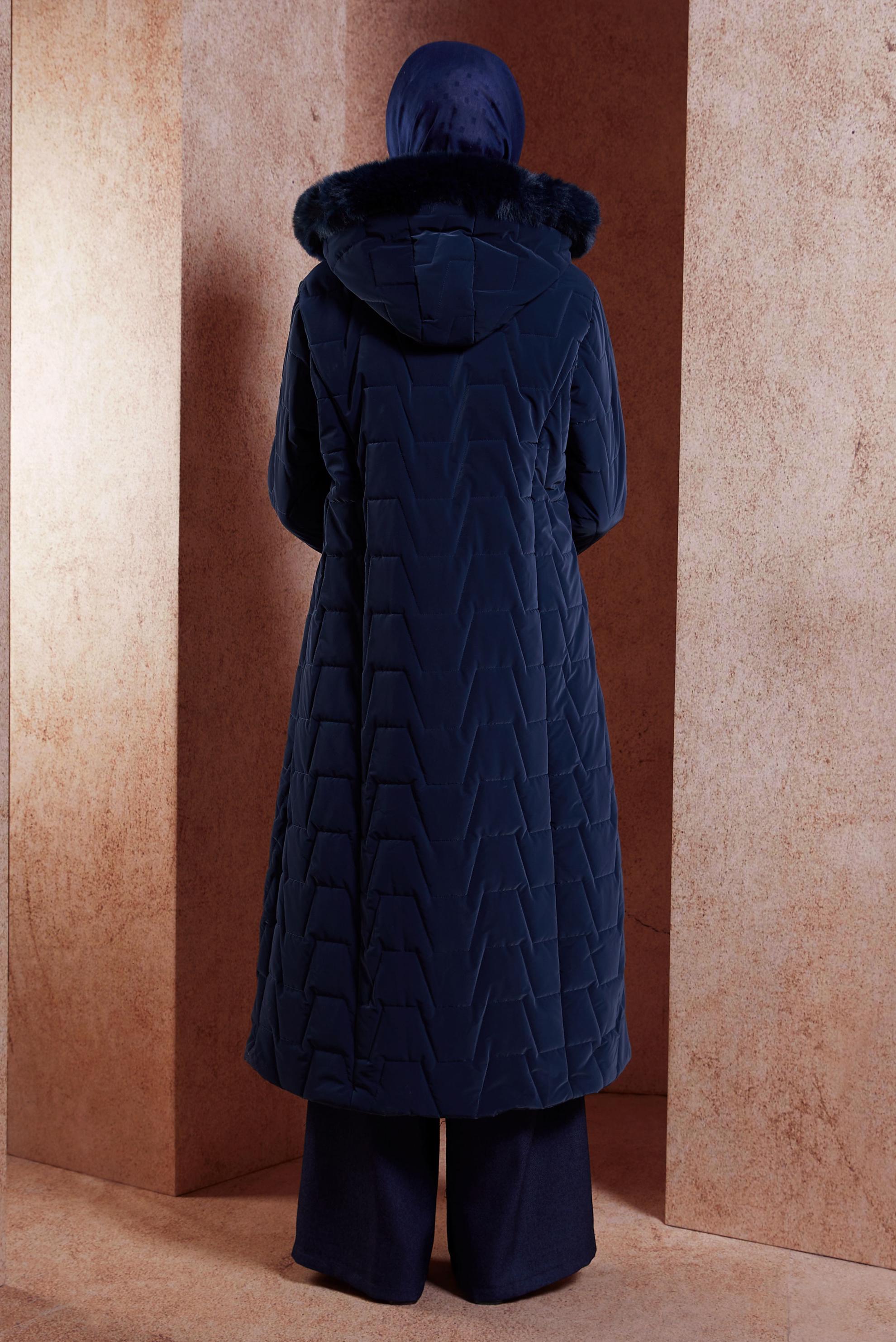 Tesettür giyim LACİVERT KAPÜŞONLU KABAN 90512