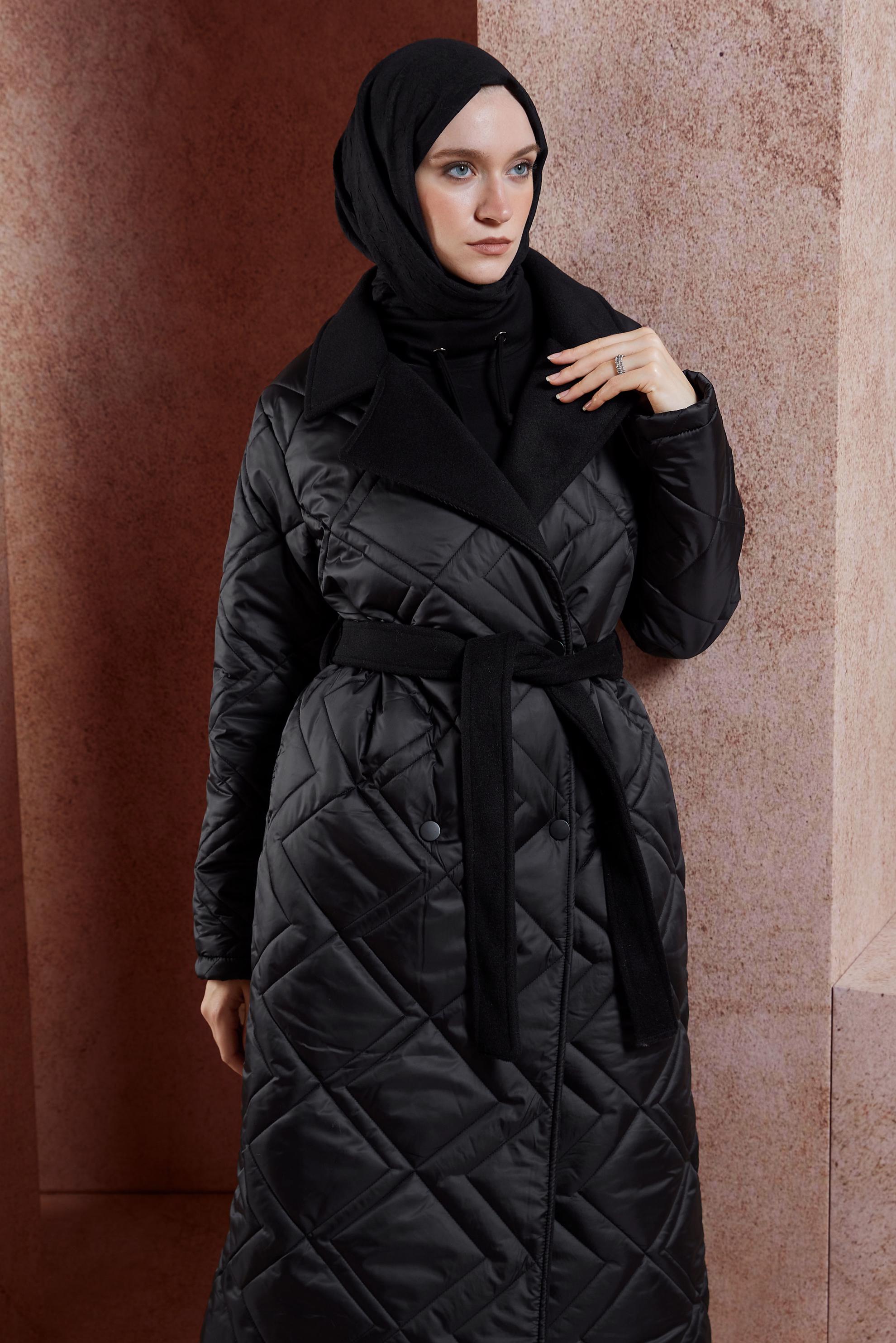 Vêtements hijab NOIR MANTEAU CEINTURÉ 90513