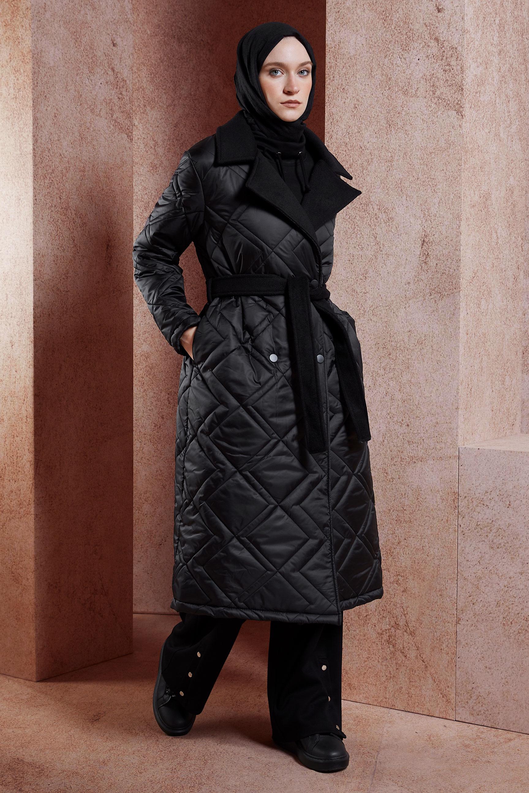 Vêtements hijab NOIR MANTEAU CEINTURÉ 90513