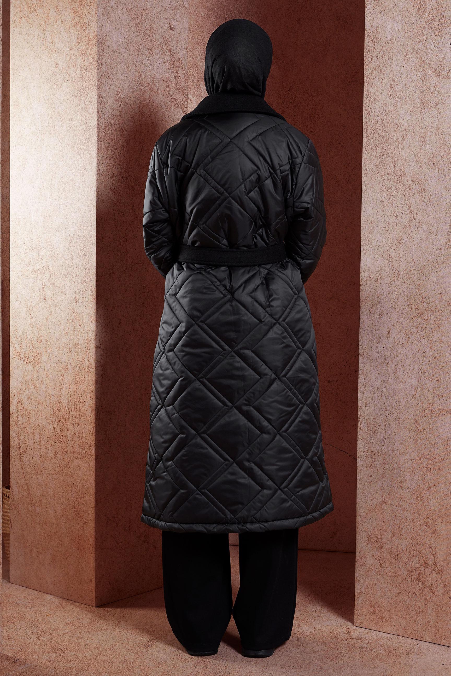 Vêtements hijab NOIR MANTEAU CEINTURÉ 90513