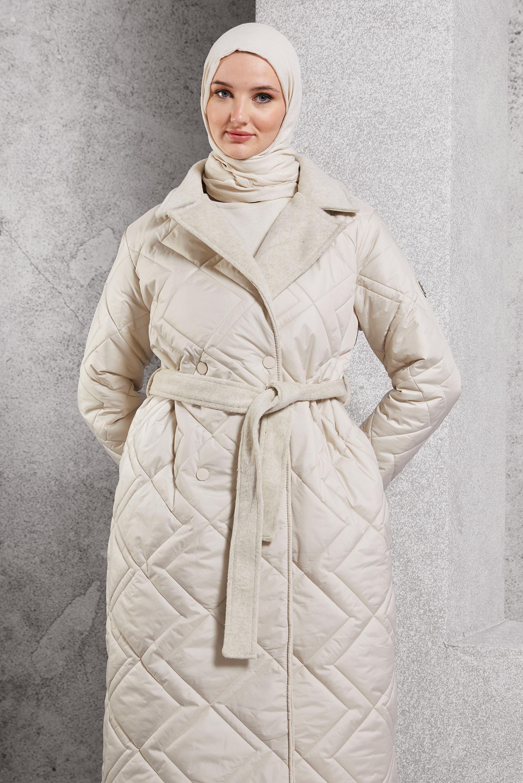 Hijab clothing BEIGE BELTED COAT 90513