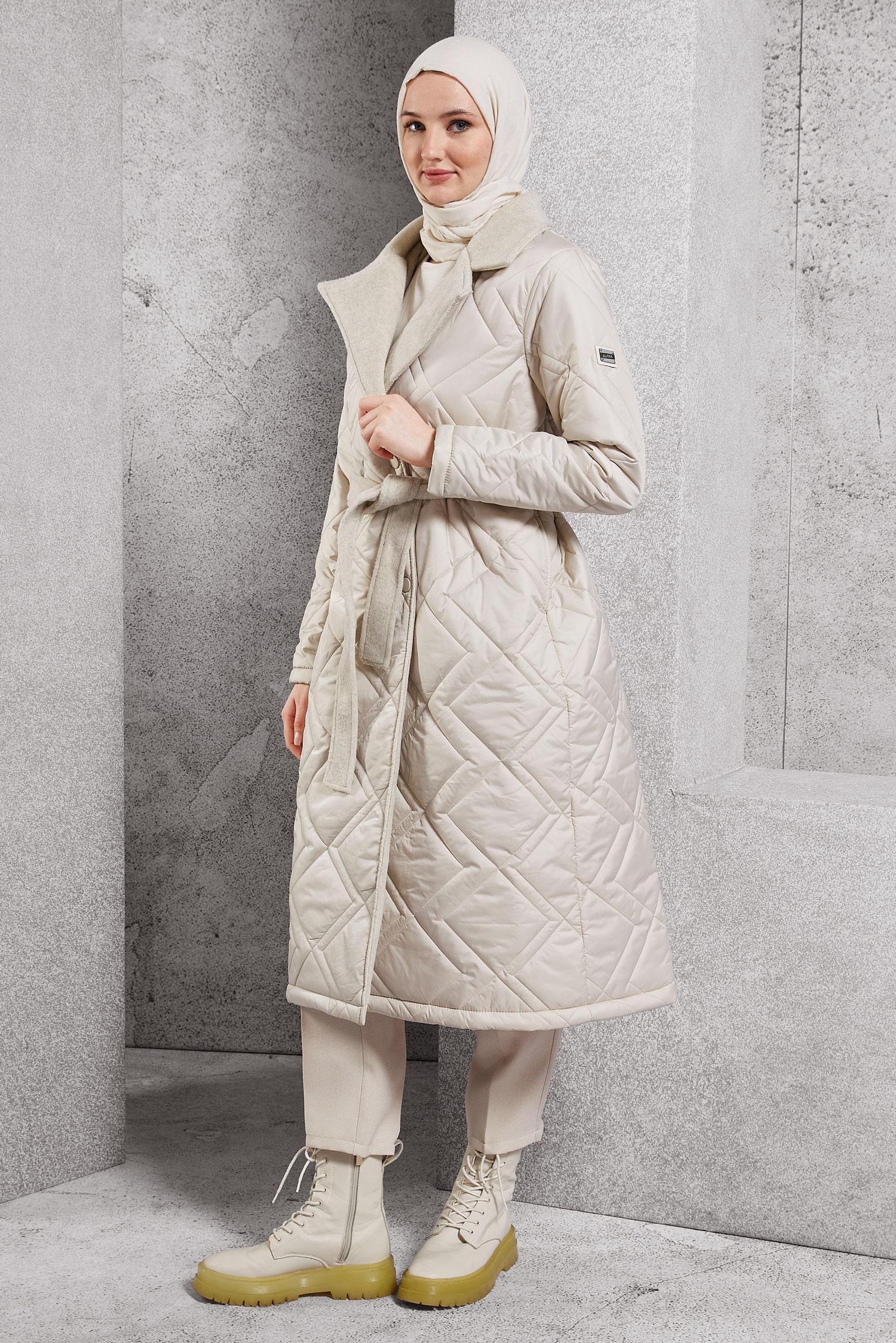 Hijab clothing BEIGE BELTED COAT 90513