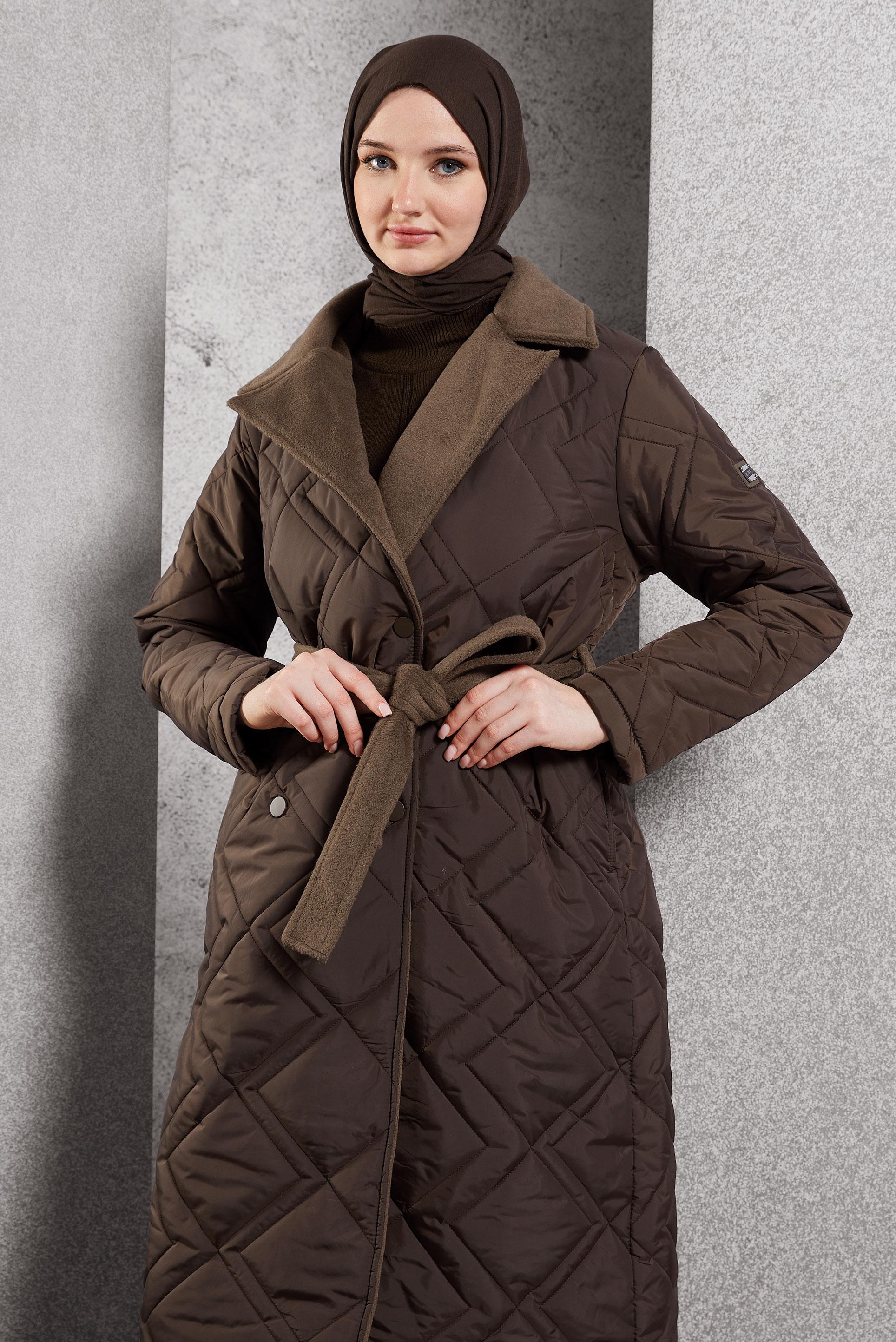 Hijab clothing BROWN BELTED COAT 90513
