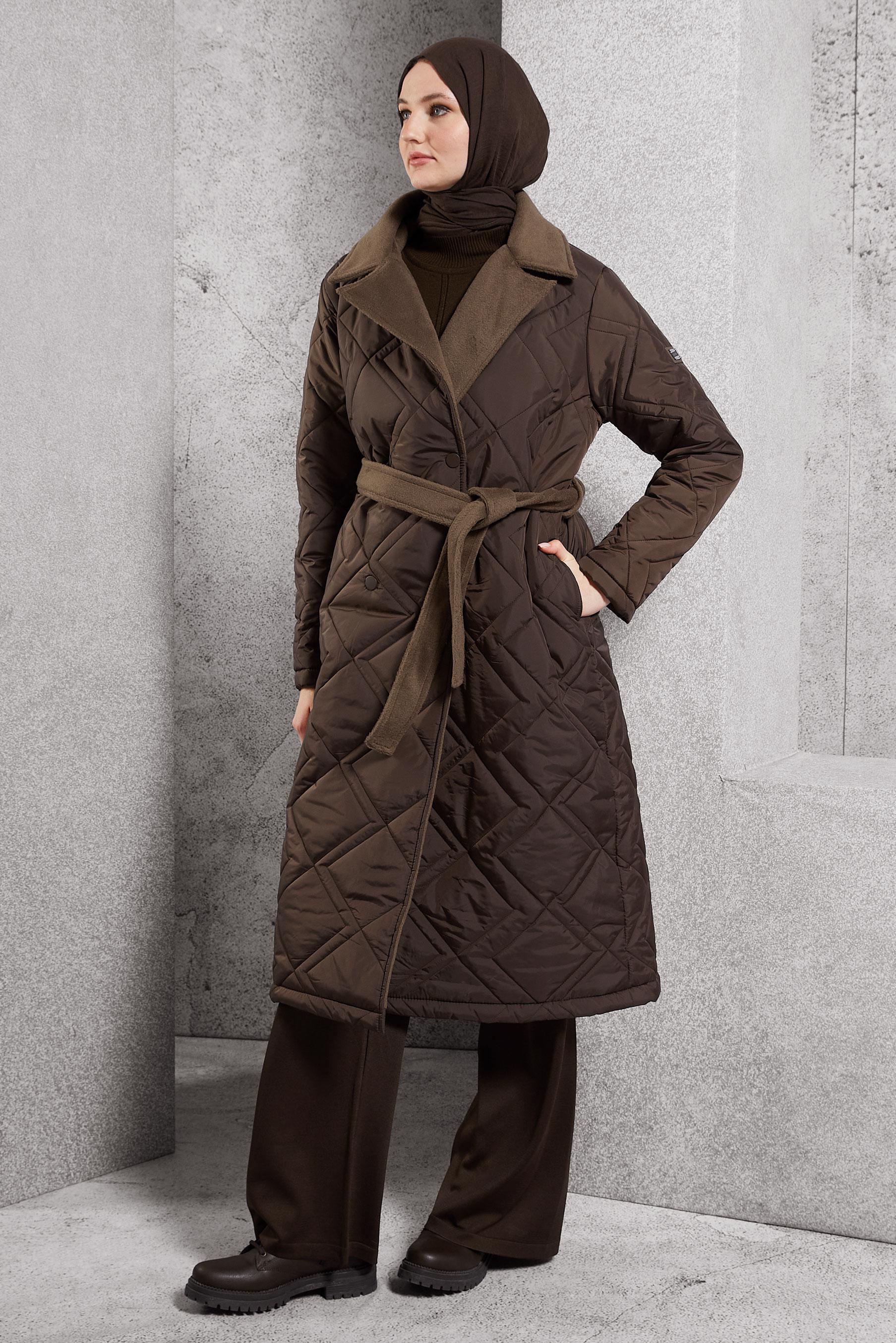 Hijab clothing BROWN BELTED COAT 90513