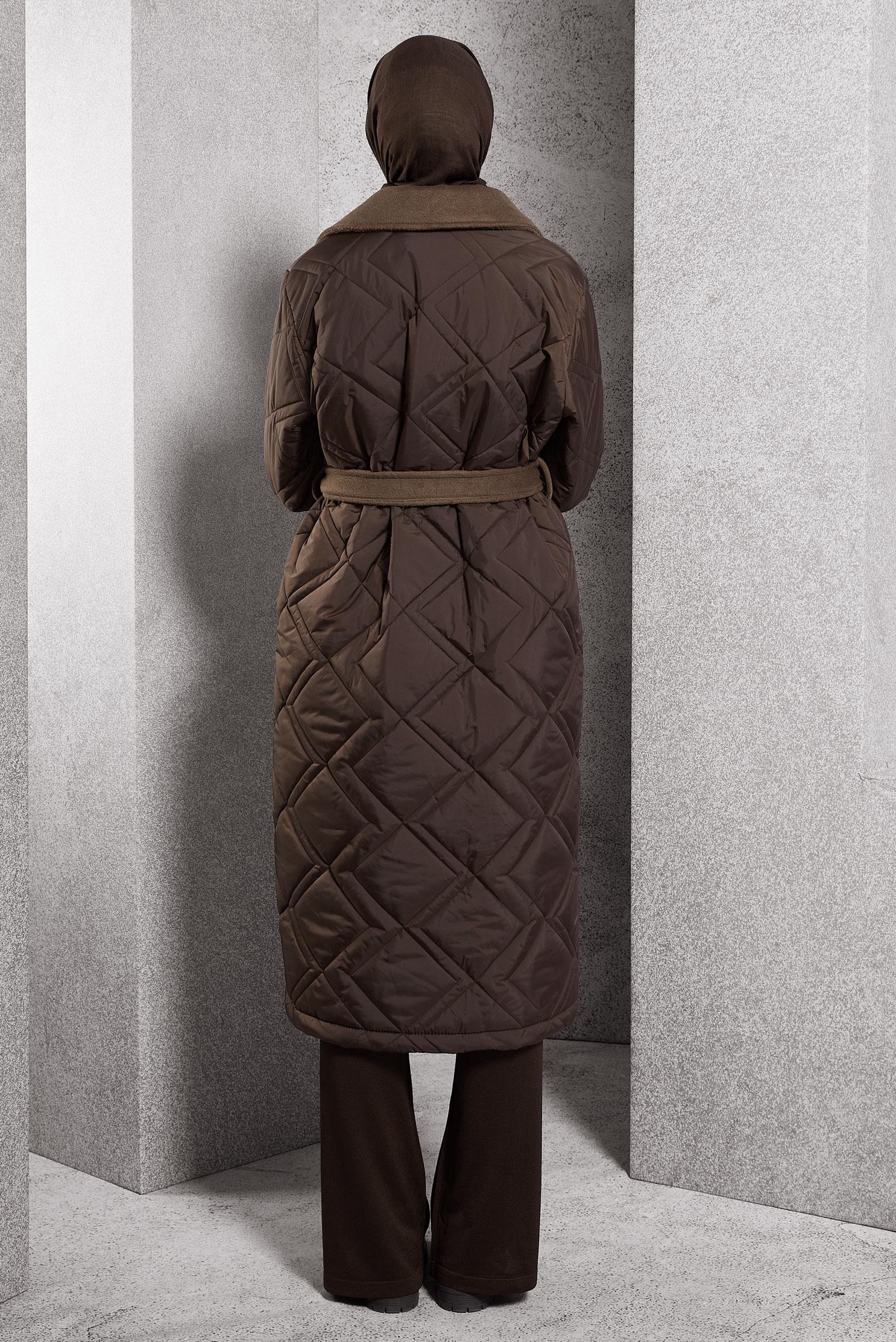 Hijab clothing BROWN BELTED COAT 90513
