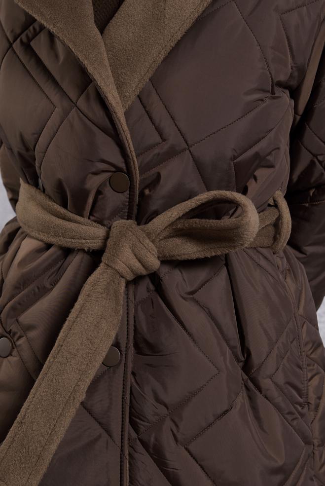 Tesettür giyim KAHVE KUŞAKLI KABAN 90513 - ALVİNA