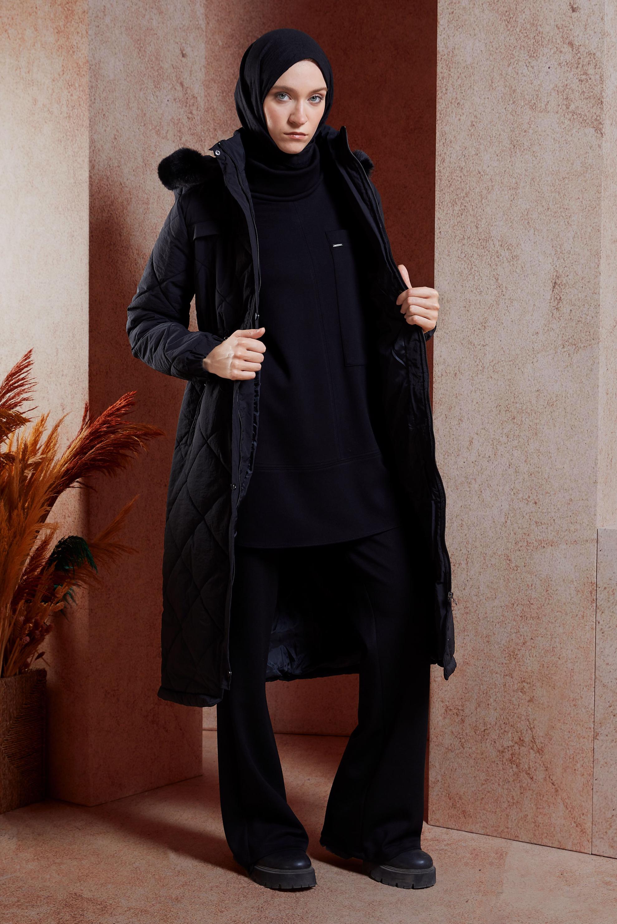 Vêtements hijab NOIR MANTEAU À CAPUCHE AMOVIBLE 90514