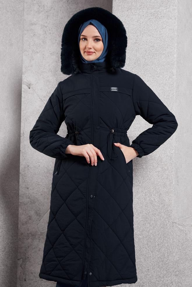 Hijab clothing NAVY BLUE DETACHABLE HOODED COAT 90514 - ALVİNA