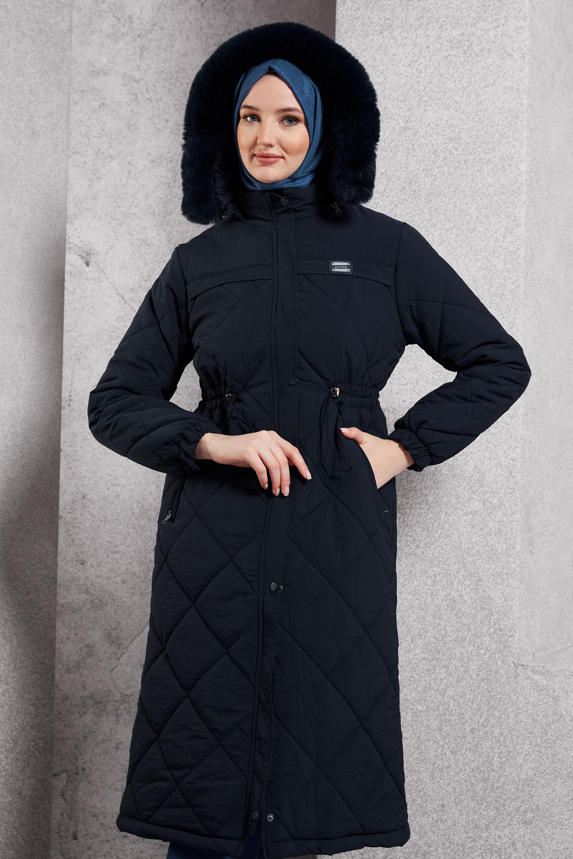 Hijab clothing NAVY BLUE DETACHABLE HOODED COAT 90514