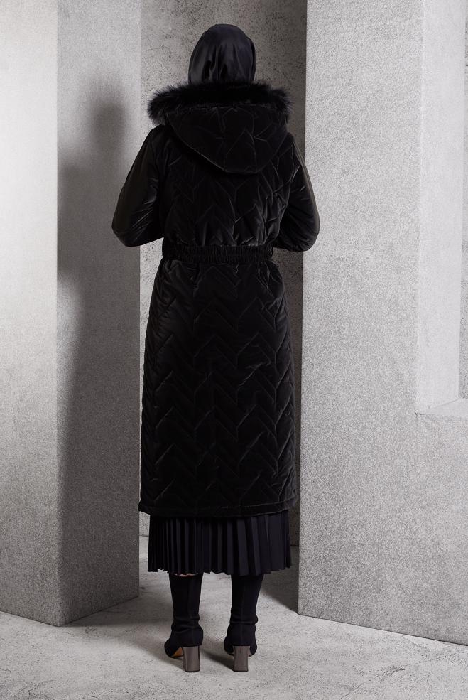 Hijab clothing BLACK BELTED COAT 90516 - ALVİNA