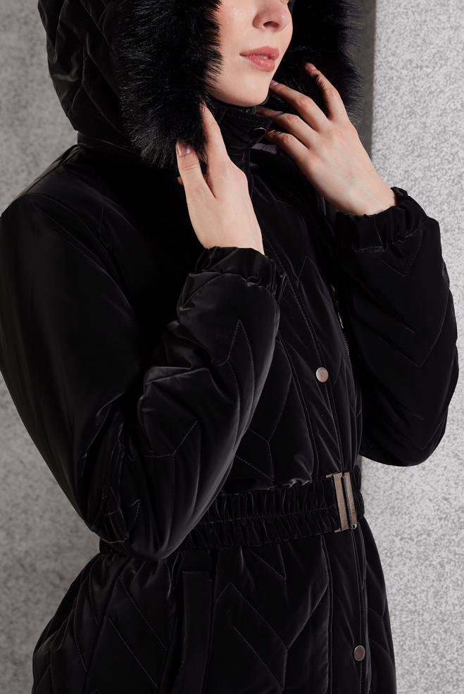 Hijab clothing BLACK BELTED COAT 90516 - ALVİNA