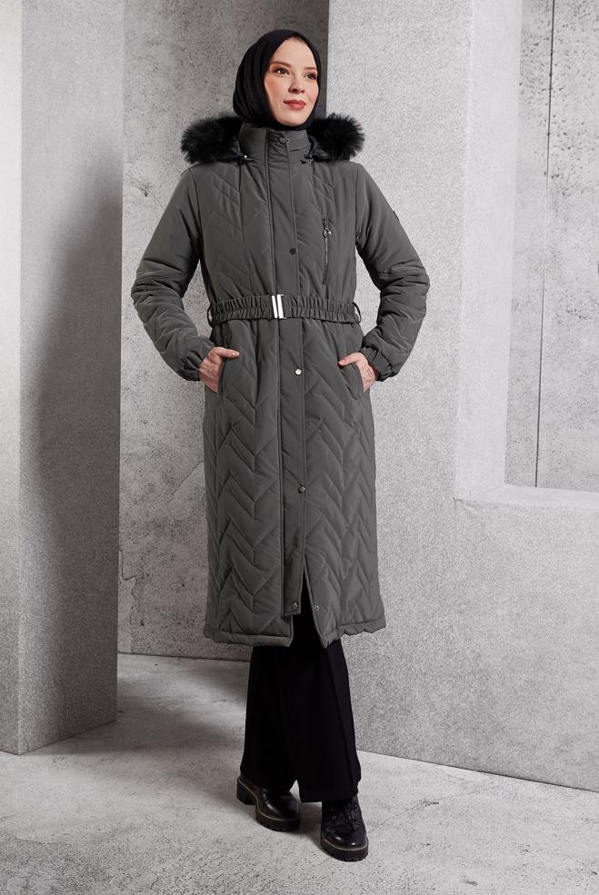 Hijab clothing BEIGE BELTED COAT 90516 - ALVİNA