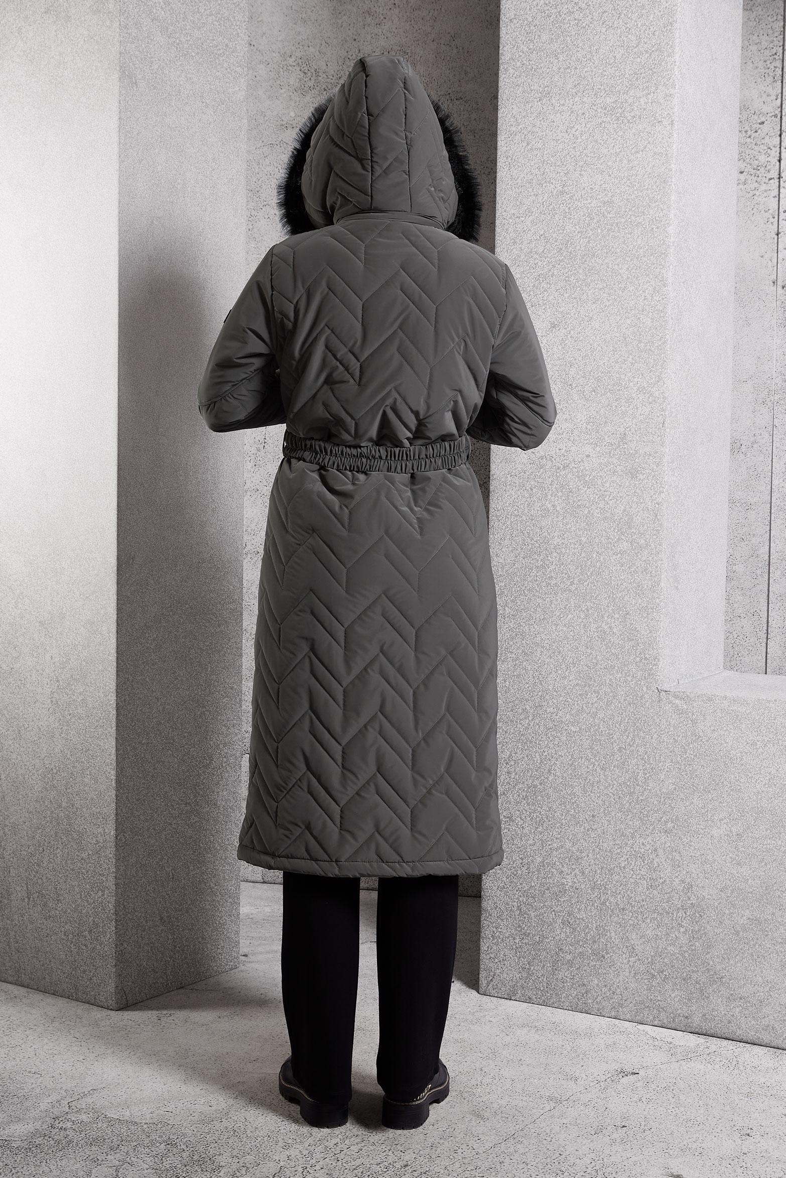 Tesettür giyim GRİ KEMERLİ KABAN 90516