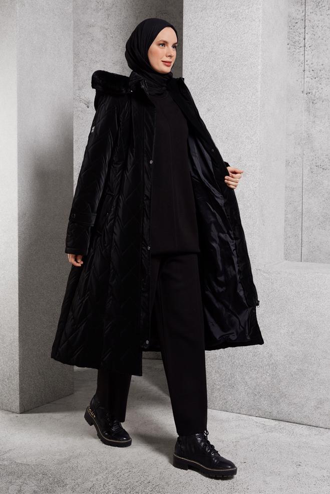 Vêtements hijab NOIR MANTEAU À CAPUCHE 90517 - ALVİNA
