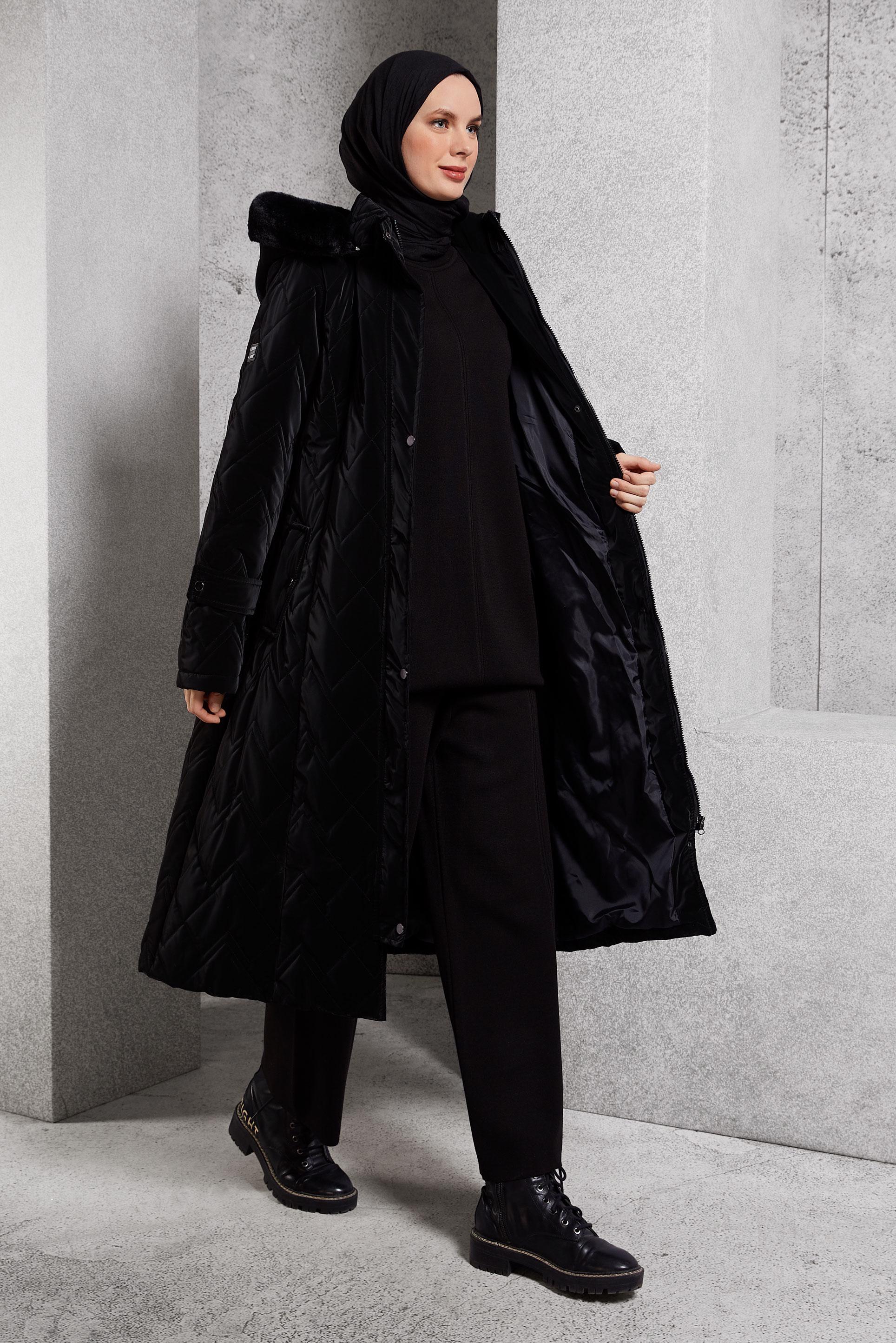 Vêtements hijab NOIR MANTEAU À CAPUCHE 90517