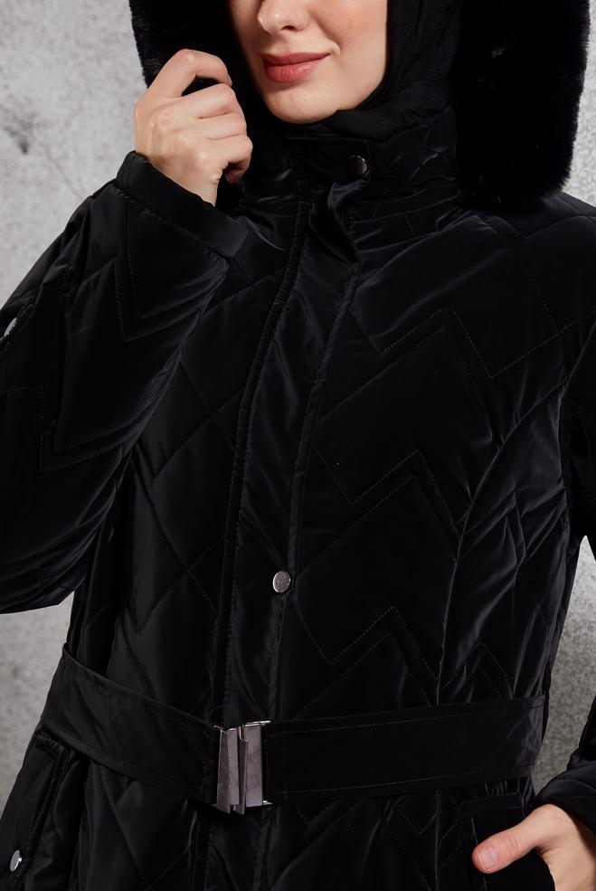 Vêtements hijab NOIR MANTEAU À CAPUCHE 90517 - ALVİNA